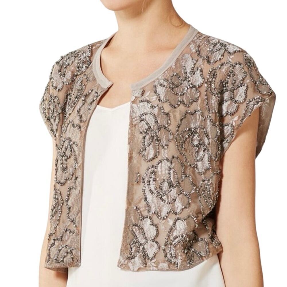 DOLAN Anthropologie Varese Grey Gray Motif Beaded Dress Topper - Sz Medium/Large
